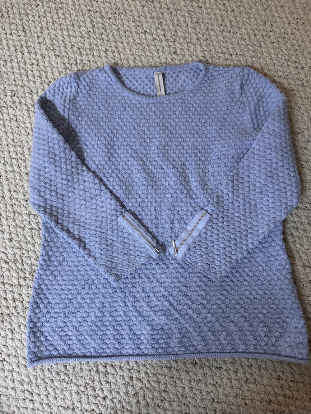 Light Blue Organic Cotton by Skovhuus Textured Zip-Cuff Women's Sweater